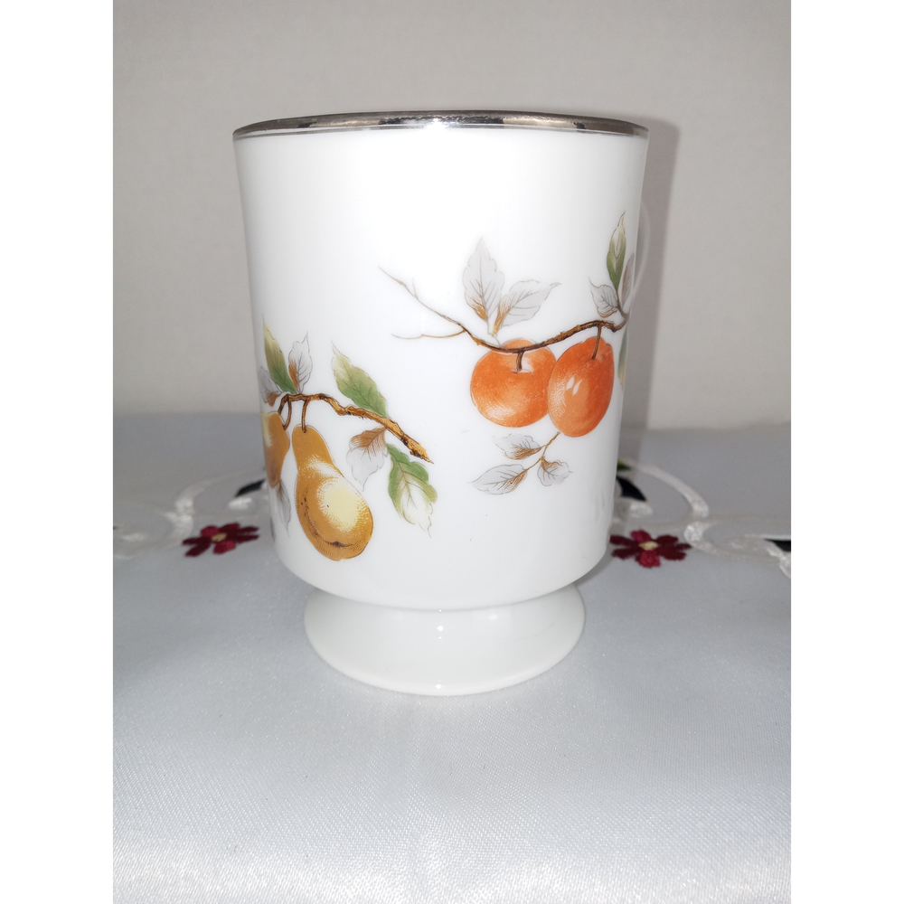 Coffee Cups Marked Japan Apple & Pear Branches with Silver Trim 8 oz Set of 4
